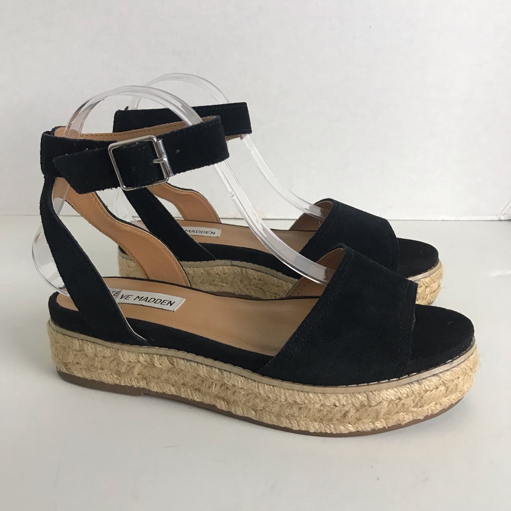 Steve Madden Black Espadrille Ankle Strap Sandals Womens Size 7.5 Boho Casual